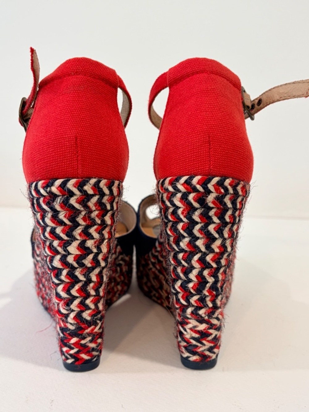 Gaimo Red Blue Canvas Espadrille Wedges 4” Braided Platform Made Spain - Picture 5 of 5